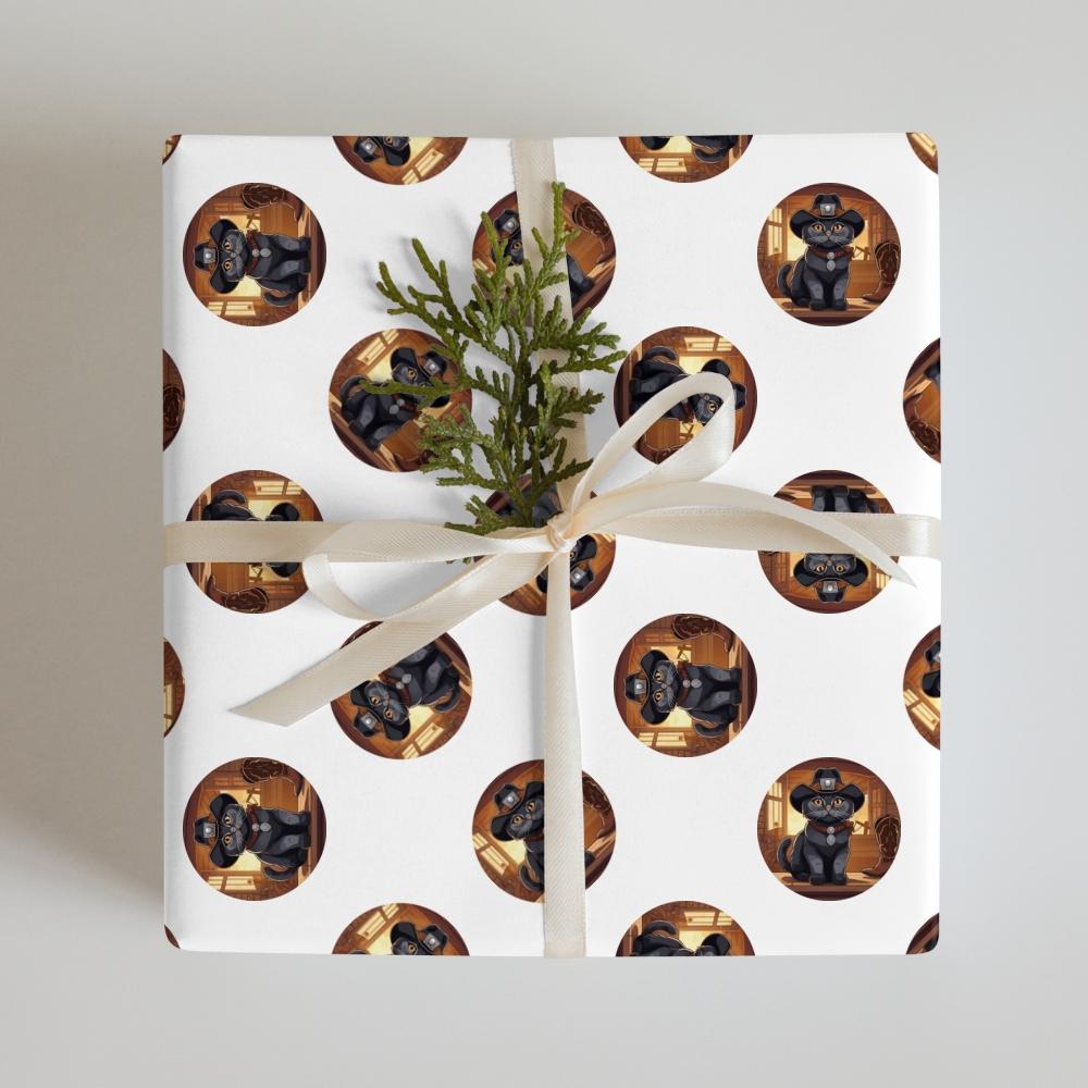 PugMug Custom Black Scottish Fold Cat Wrapping Paper
