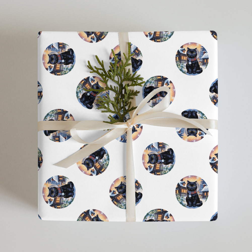 PugMug Custom Black Scottish Fold Cat Wrapping Paper
