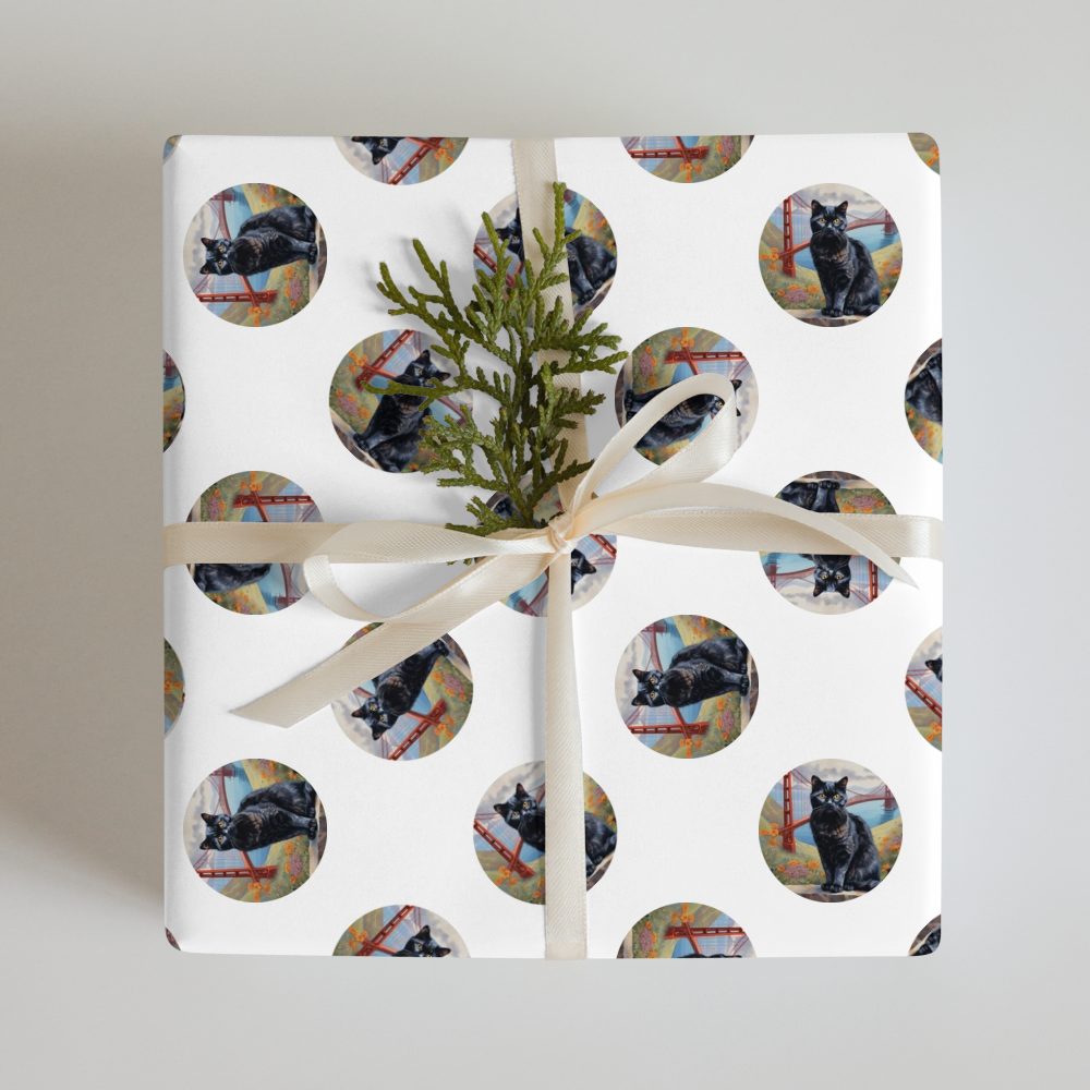 PugMug Custom Black Scottish Fold Cat Wrapping Paper