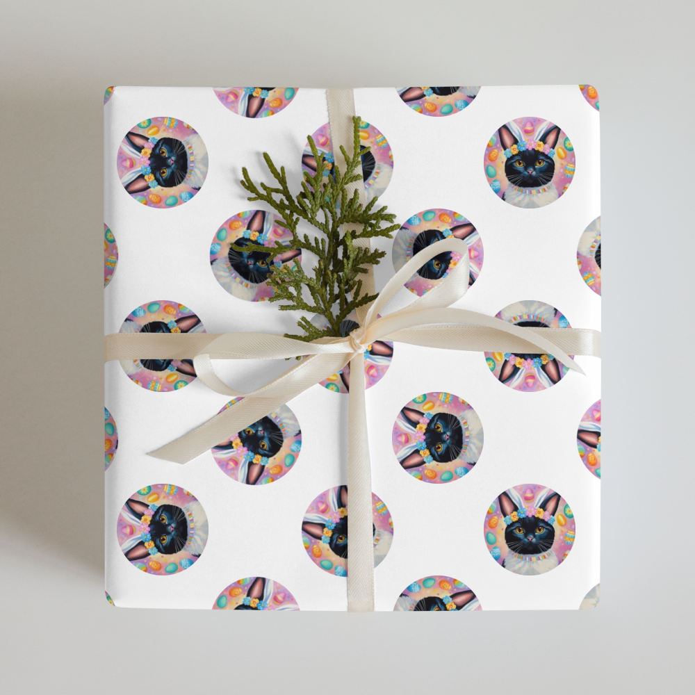 PugMug Custom Black Scottish Fold Cat Wrapping Paper
