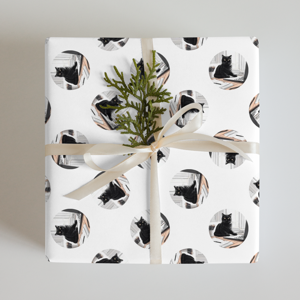 PugMug Custom Black Scottish Fold Cat Wrapping Paper