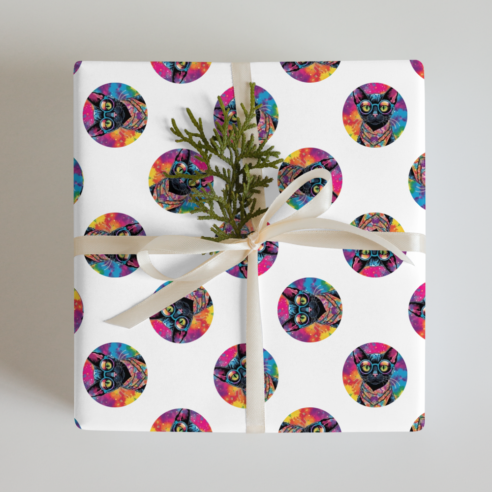 PugMug Custom Black Devon Rex Cat Wrapping Paper