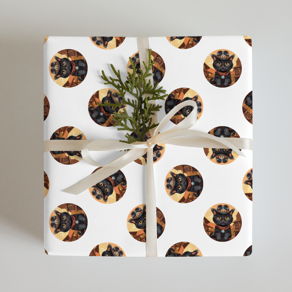 PugMug Custom Black Scottish Fold Cat Wrapping Paper