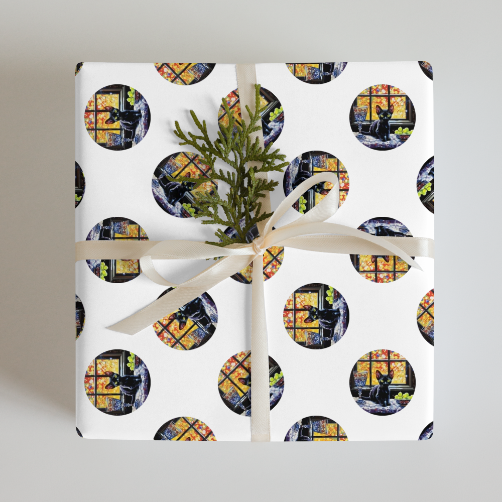 PugMug Custom Black Devon Rex Cat Wrapping Paper