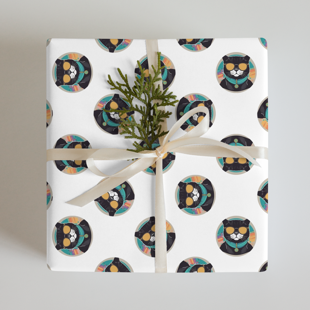PugMug Custom Black Scottish Fold Cat Wrapping Paper