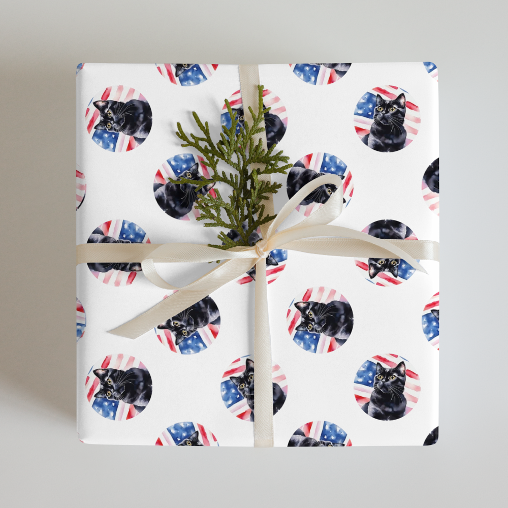 PugMug Custom Black Scottish Fold Cat Wrapping Paper
