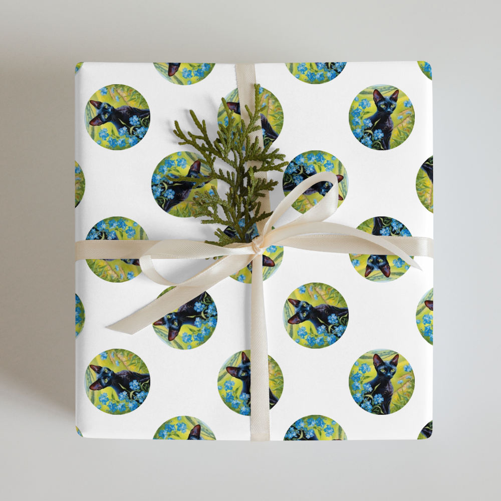 PugMug Custom Black Devon Rex Cat Wrapping Paper