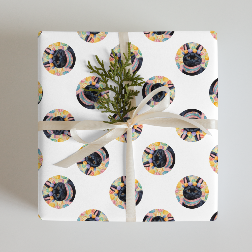 PugMug Custom Black Scottish Fold Cat Wrapping Paper