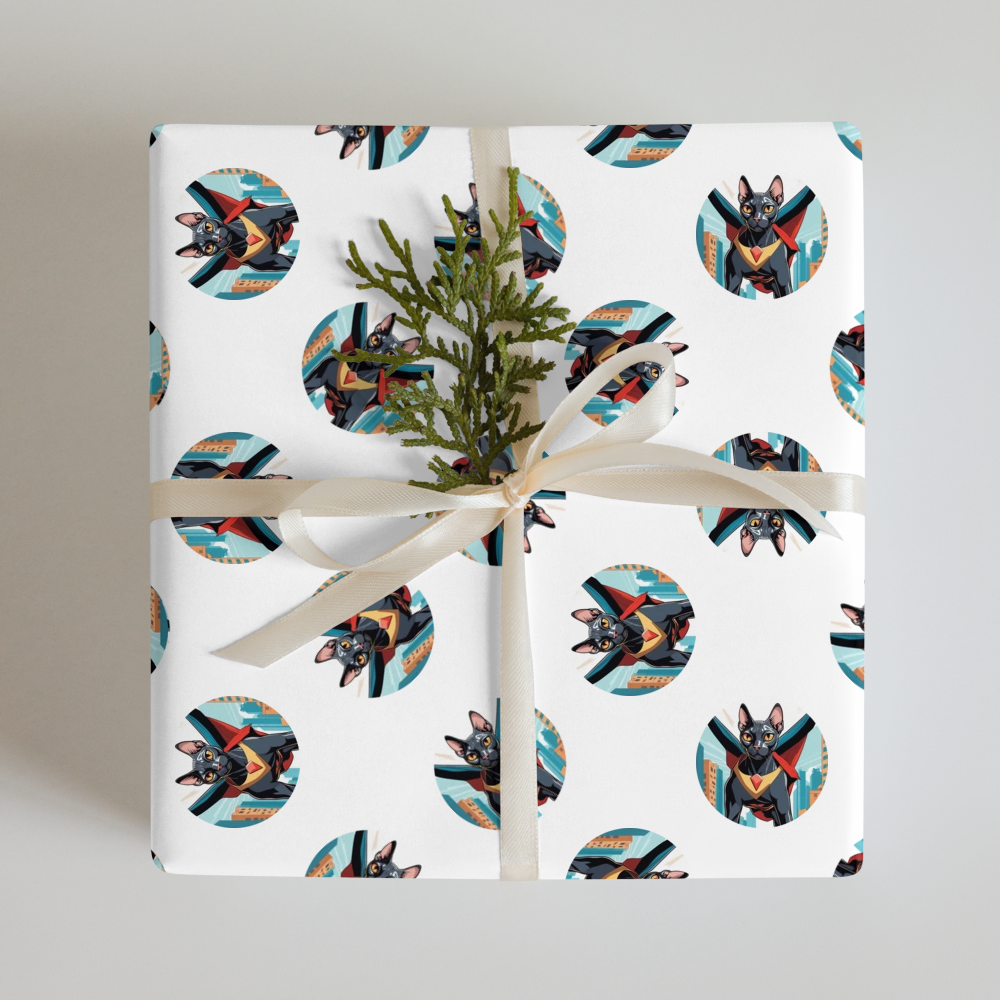 PugMug Custom Black Sphynx Cat Wrapping Paper