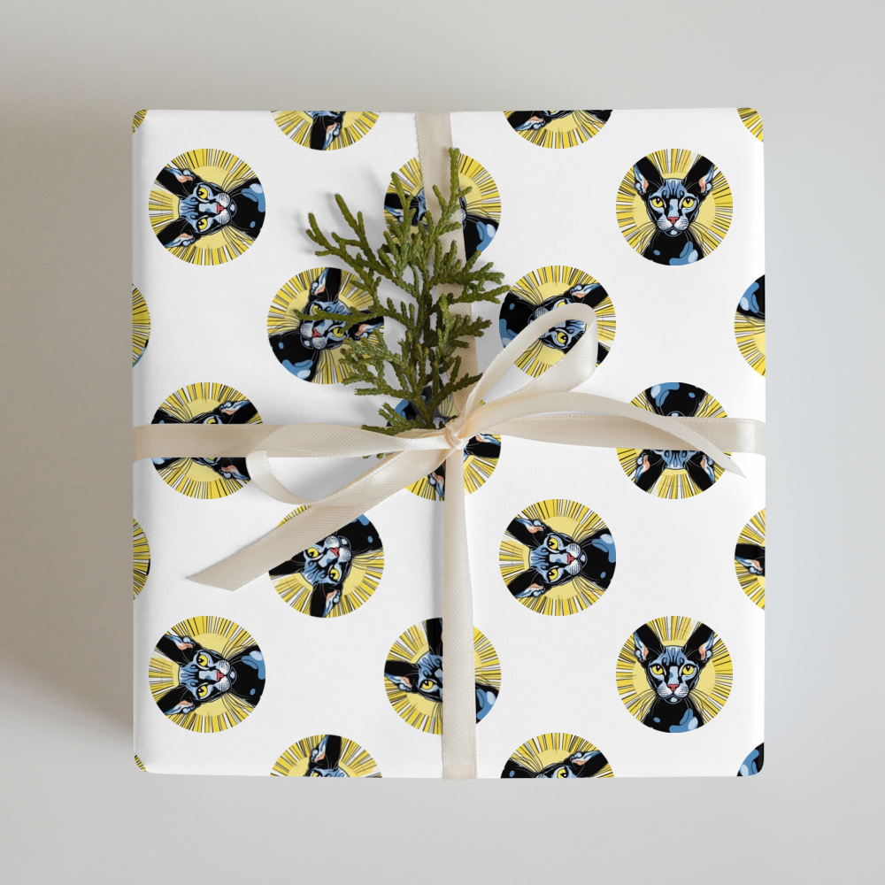 PugMug Custom Black Sphynx Cat Wrapping Paper