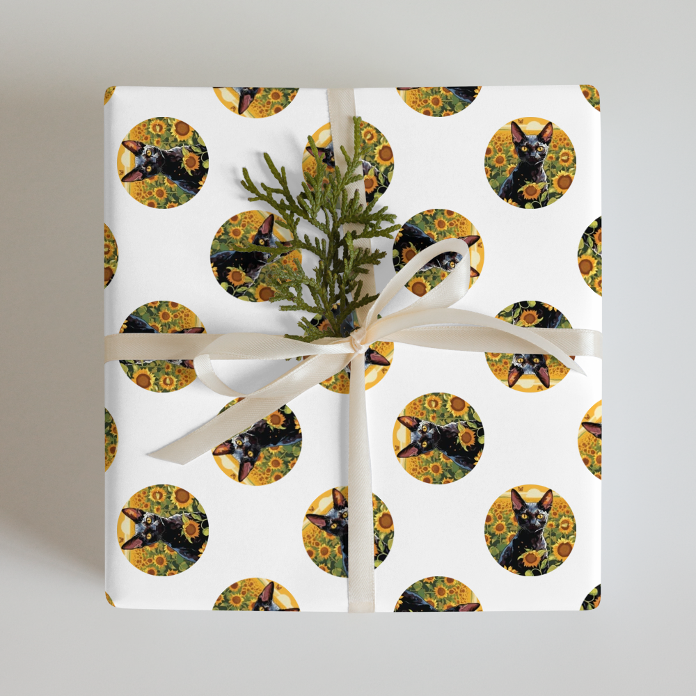 PugMug Custom Black Devon Rex Cat Wrapping Paper