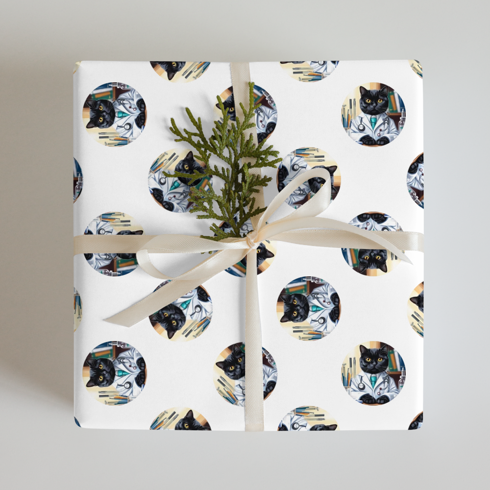 PugMug Custom Black Scottish Fold Cat Wrapping Paper