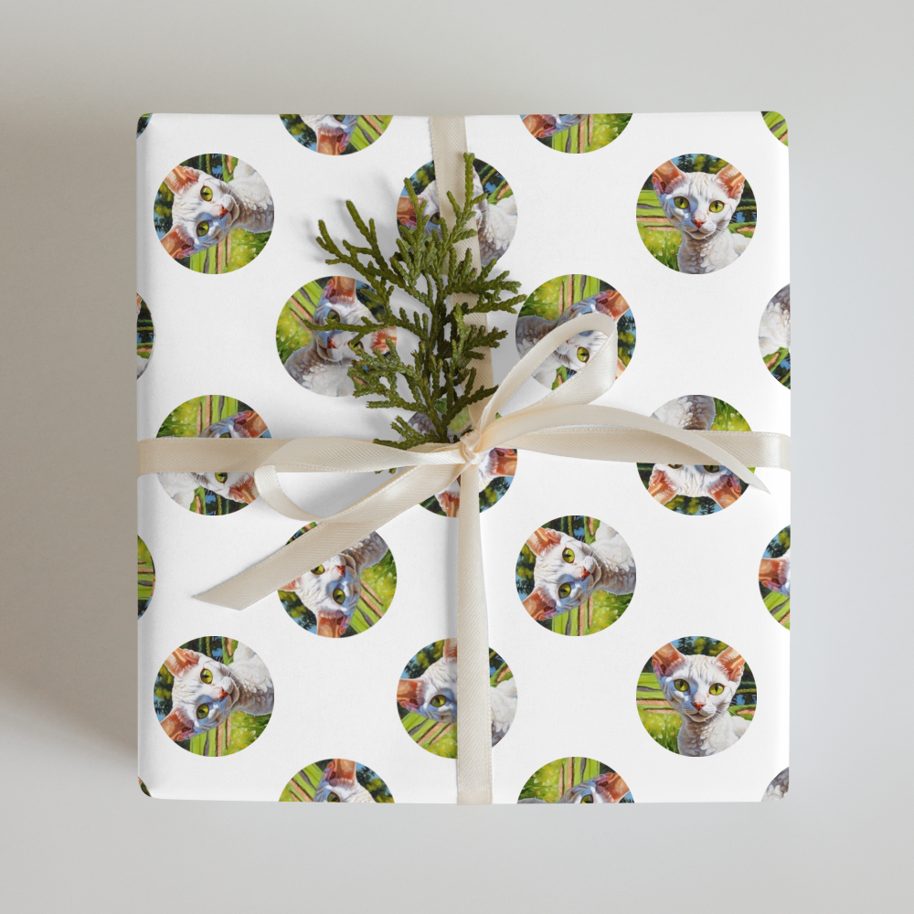 PugMug Custom White Devon Rex Cat Wrapping Paper