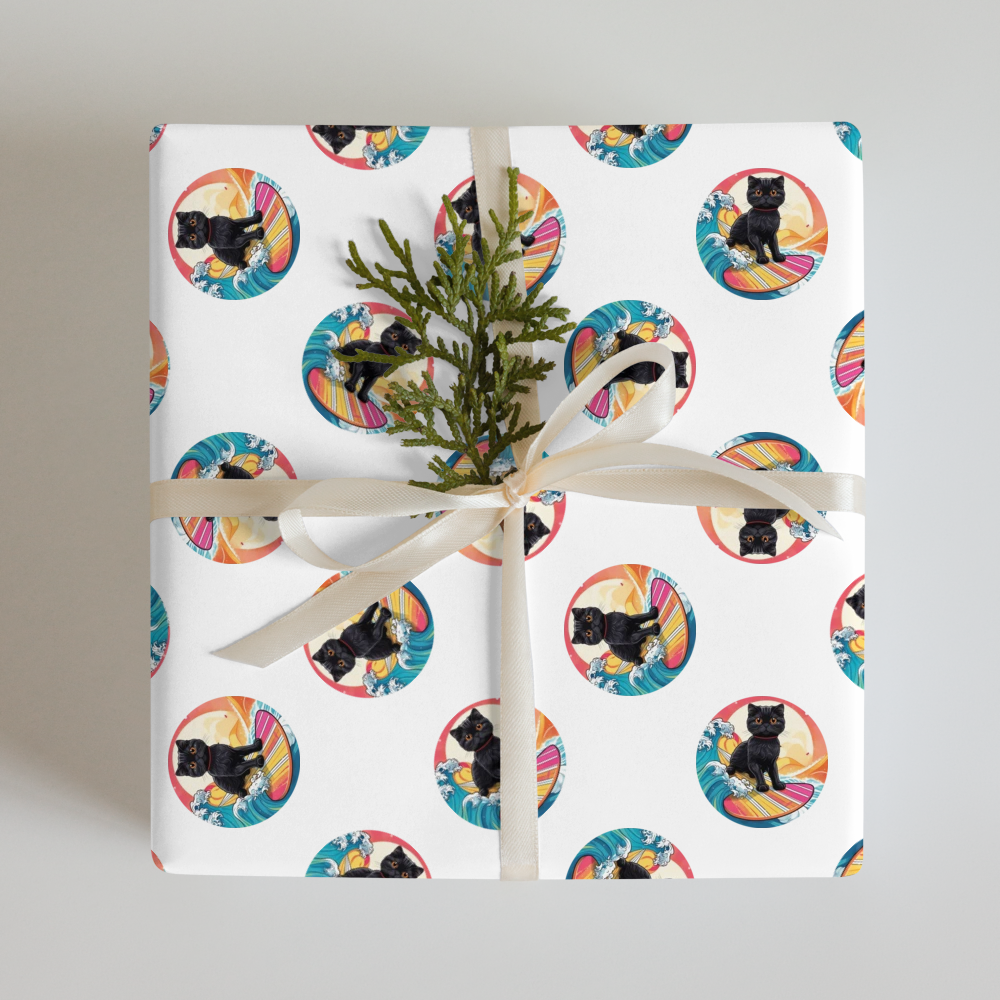 PugMug Custom Black Scottish Fold Cat Wrapping Paper
