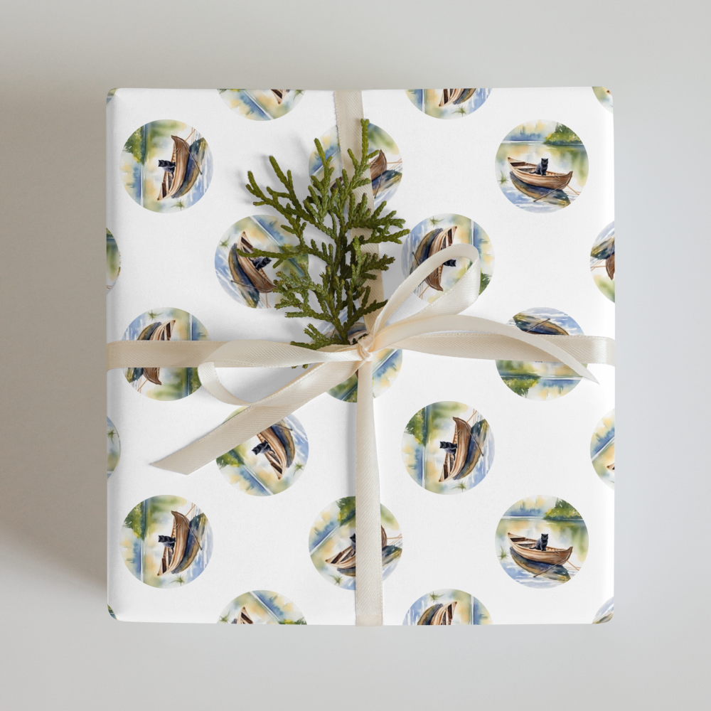 PugMug Custom Black Scottish Fold Cat Wrapping Paper