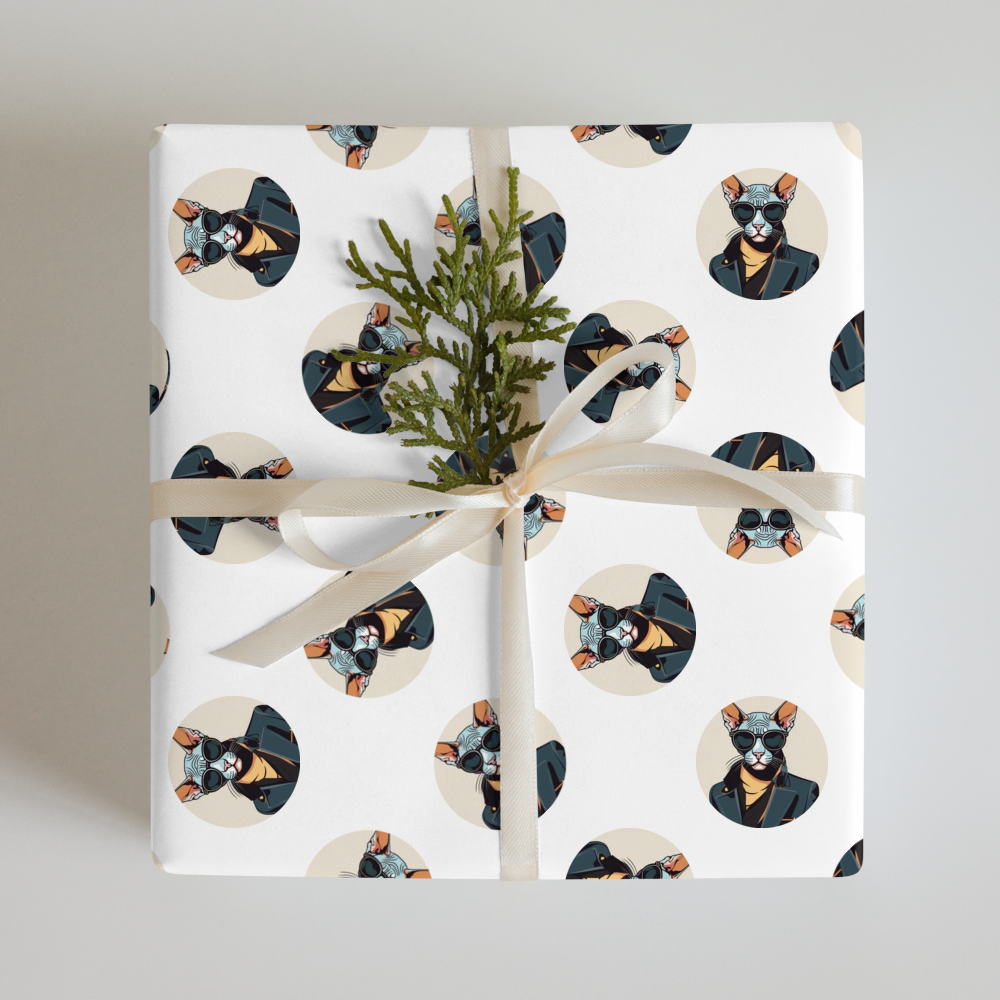 PugMug Custom Black Sphynx Cat Wrapping Paper