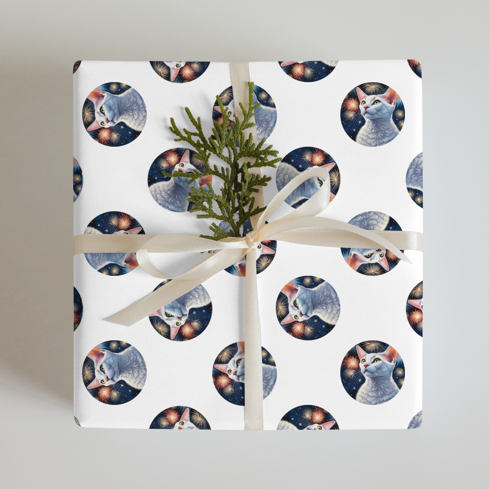 PugMug Custom White Devon Rex Cat Wrapping Paper