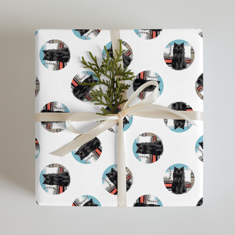 PugMug Custom Black Persian Cat Wrapping Paper