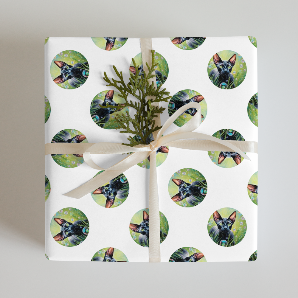 PugMug Custom Black Sphynx Cat Wrapping Paper