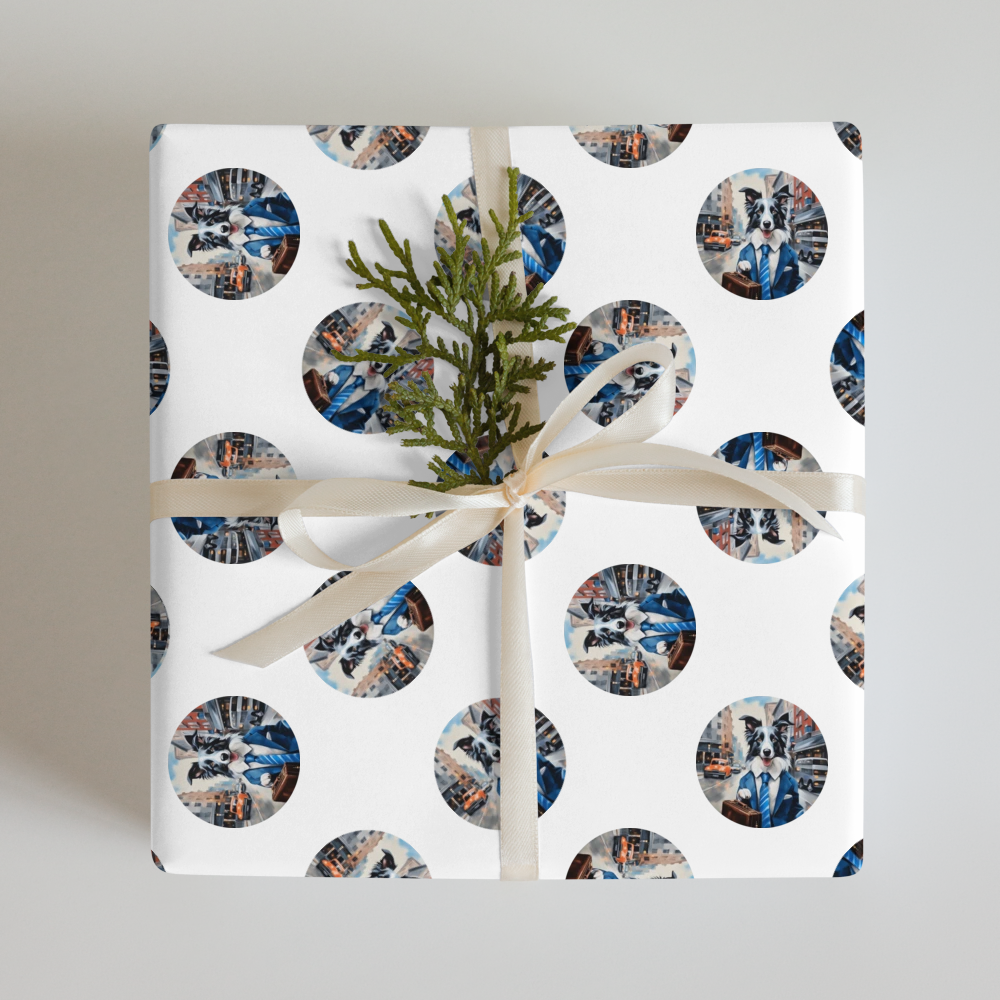 PugMug Custom Blue Merle Border Collie Wrapping Paper