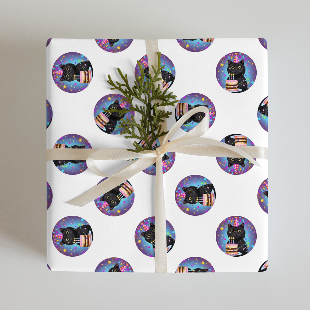 PugMug Custom Black Scottish Fold Cat Wrapping Paper