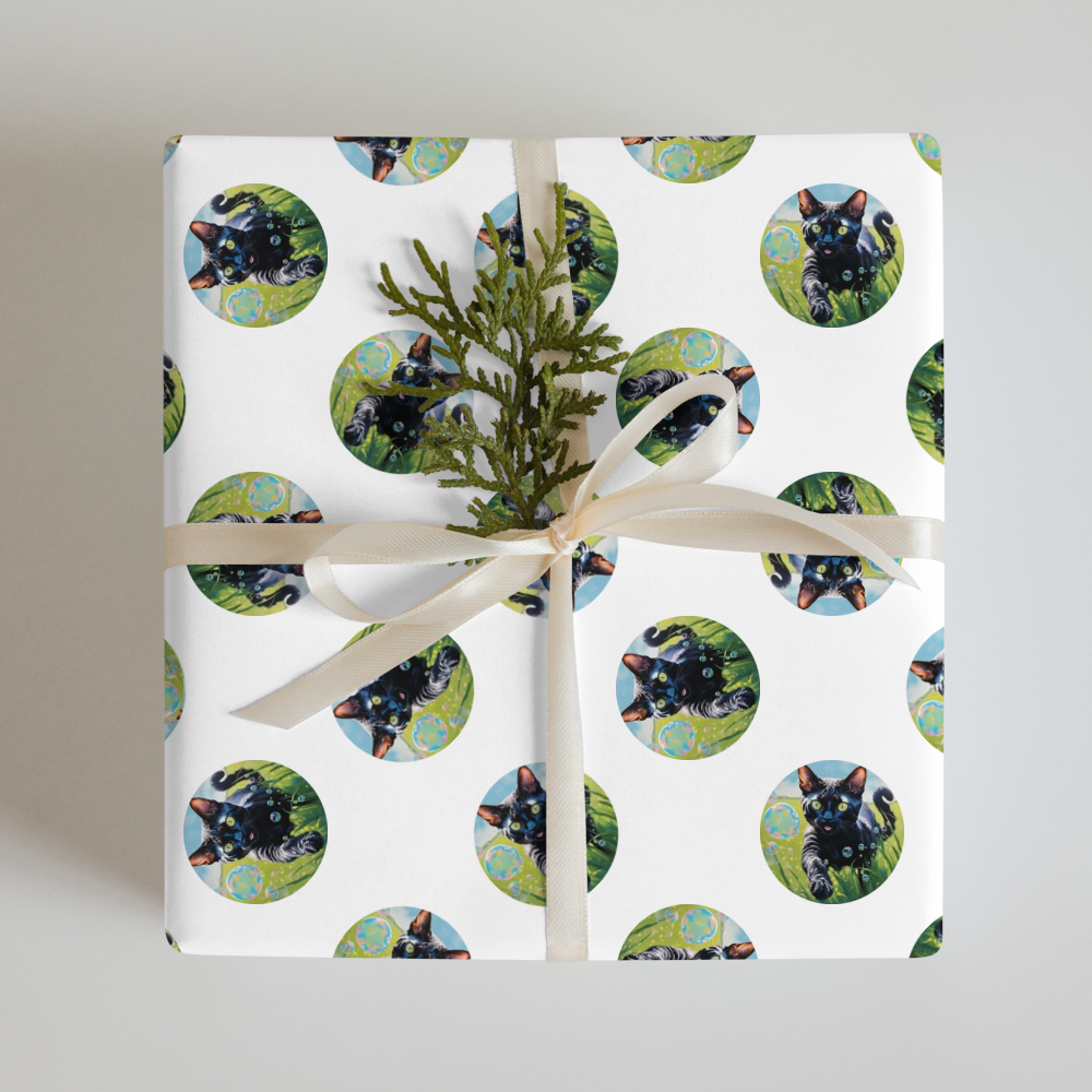 PugMug Custom Black Devon Rex Cat Wrapping Paper