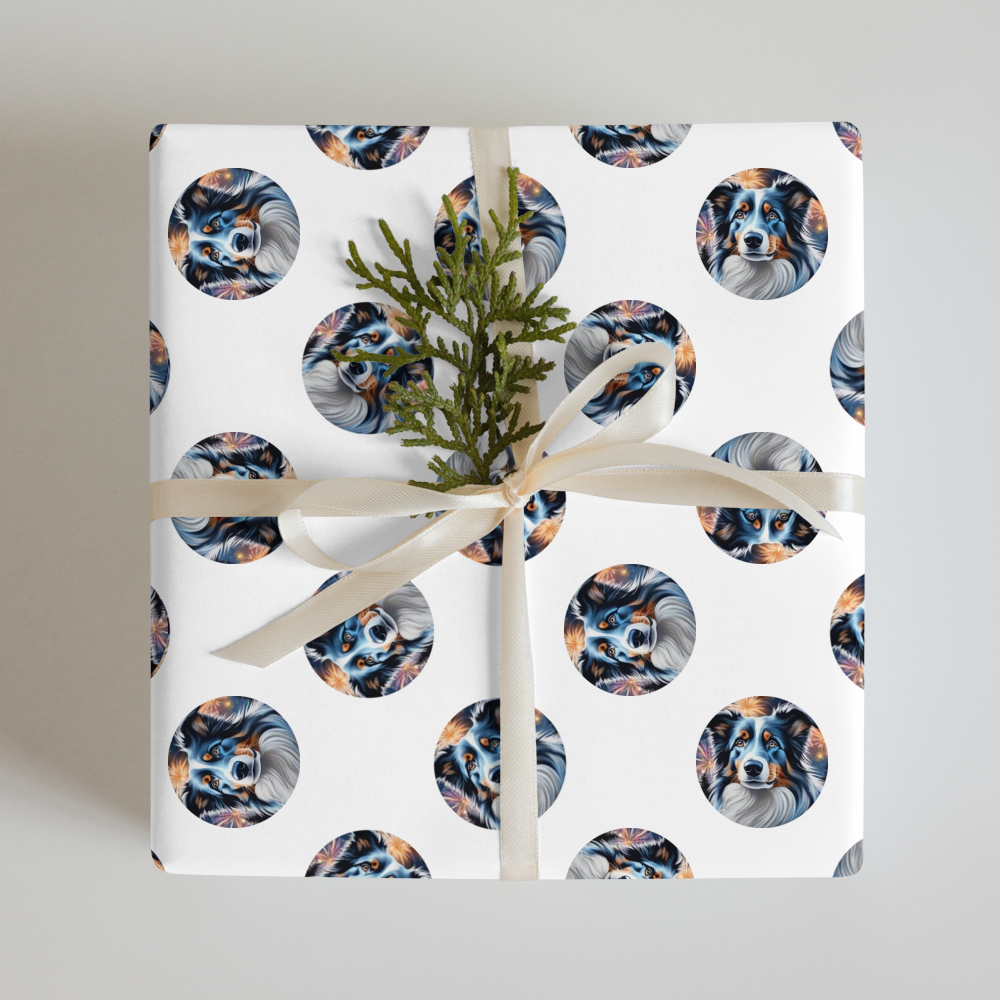 PugMug Custom Blue Merle Border Collie Wrapping Paper